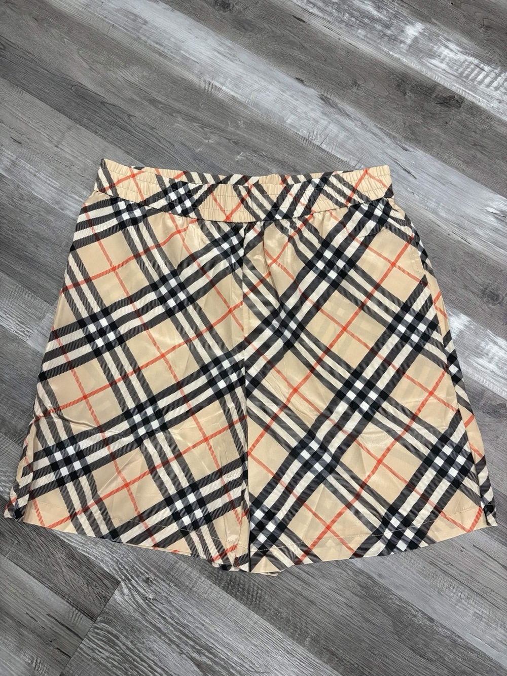 Beige Plaid Silk Shorts